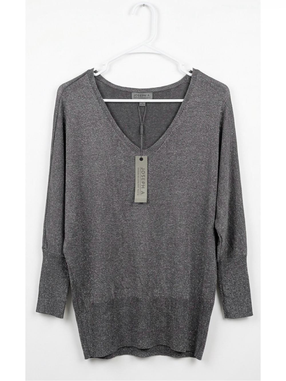 COLD SHOULDER SWEATER TOP V NECK METALIC GRAY 3/4 SLEEVES